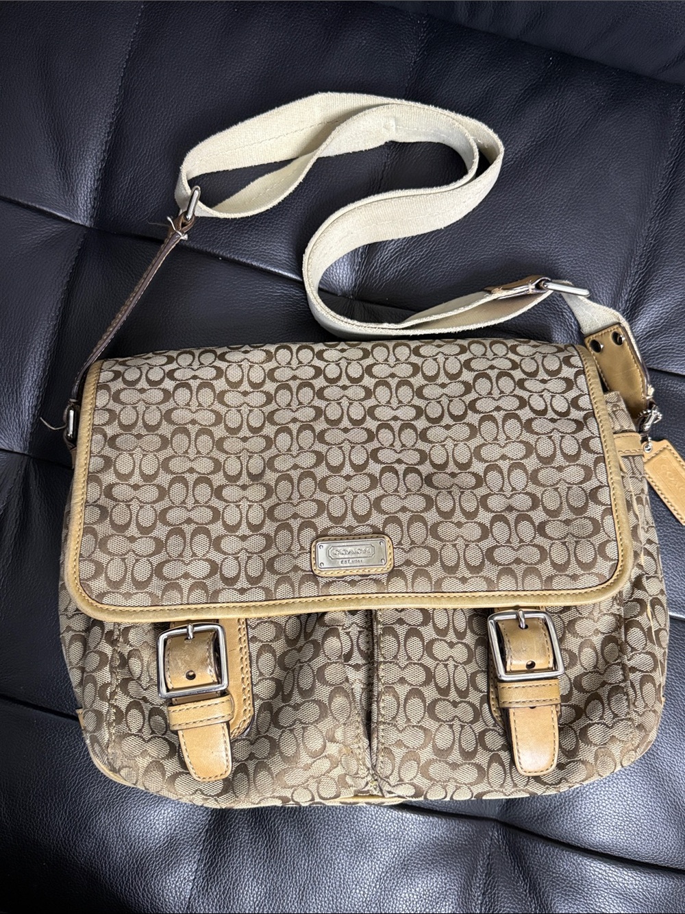 Coach Khaki/Tan Signature Crossbody Messenger Bag